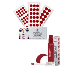 PERPAA Power Stay Non Transfer Lipstick - Shade 22 & Set of 3 Premium Light Maroon Bindis-21