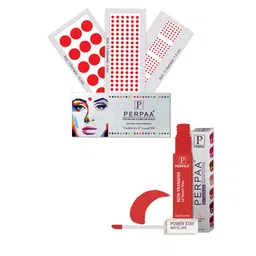 PERPAA Power Stay Non Transfer Lipstick - Shade 01 & Set of 3 Premium Red Bindis-image-77