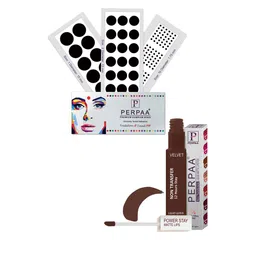 PERPAA Premium Set Of 4 Black Bindi Flaps & Power Stay Non Transfer Lipstick - PS16-15