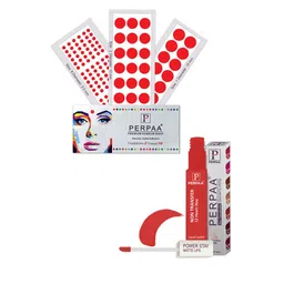 PERPAA Power Stay Non Transfer Lipstick-01 & Set of 3 Premium Red Bindis - Size 01,02,08-image-22