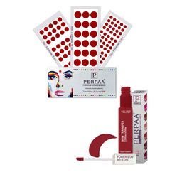 PERPAA Power Stay Liquid Lipstick - 22 with 3 Premium Maroon Bindi Flaps - Size 02,05,04-43