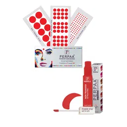 PERPAA Power Stay Non Transfer Lipstick-01 & Set of 3 Premium Red Bindis - Size 01,03,09-image-98