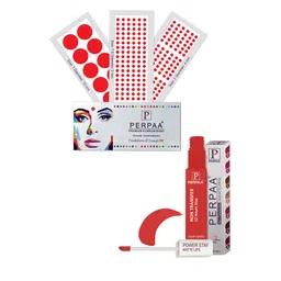 PERPAA Power Stay Non Transfer Lipstick - Shade 01 & Set of 3 Premium Red Bindis-image-80