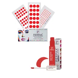 PERPAA Power Stay Non Transfer Lipstick - Shade 01 & Set of 3 Premium Red Bindis-image-97