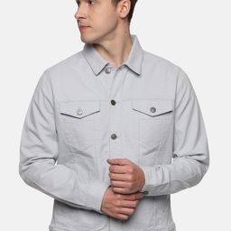 Old Grey Men Spread Collar Pure Cotton Denim Jacket-picture-31