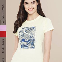 Fabflee Women Pack of 3 Printed Cotton T-shirts-image-64