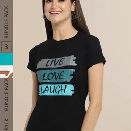 Fabflee Women Pack of 3 Printed Cotton T-shirts-picture-2