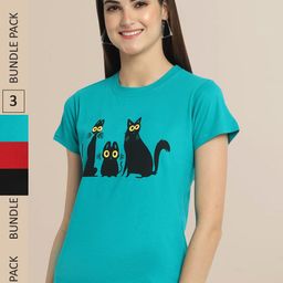 Fabflee Pack Of 3 Women Typography Printed Cotton T-shirt-image-60