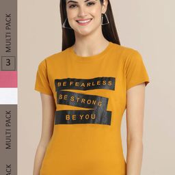 Fabflee Women Pack of 3 Cotton Printed Typography T-shirt-image-20