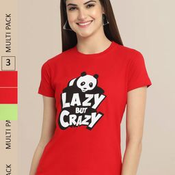 Fabflee Pack Of 3 Women Typography Printed Cotton T-shirt-image-59