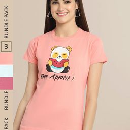 Fabflee Pack Of 3 Women Typography Printed Cotton T-shirt-image-61