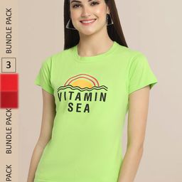 Fabflee Lime Green & Maroon Pack Of 3 Typography Printed CottonvT-shirts-image-66