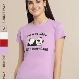 Fabflee Women Pack Of 3 Printed Cotton T-shirts-picture-2