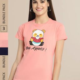 Fabflee Women Pack Of 3 Typography Printed Cotton T-shirts-picture-44