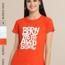 Fabflee Women Pack Of 3 Typography Printed Cotton T-shirt-picture-4
