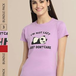 Fabflee Pack Of 3 Women Typography Printed Cotton T-shirt-picture-7