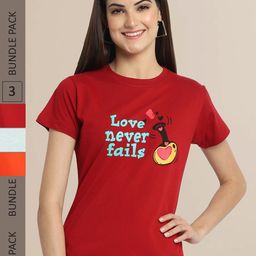 Fabflee Women Pack of 3 Cotton Printed Typography T-shirt-image-26