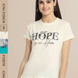 Fabflee Women Yellow & Blue Pack of 3 Graphic Printed Cotton T-shirt-picture-17
