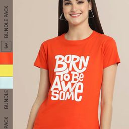 Fabflee Women Pack of 3 Typography Printed Cotton T-shirt-picture-31