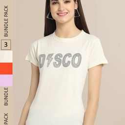 Fabflee Pack Of 3 Women Typography Printed Cotton T-shirt-image-65