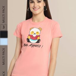 Fabflee Women Pack Of 3 Printed Cotton T-shirt-image-99