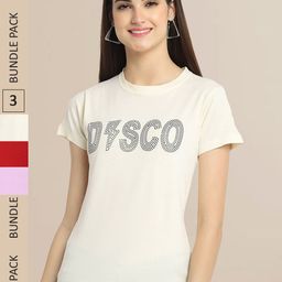 Fabflee Pack Of 3 Women Typography Printed Cotton T-shirt-image-67