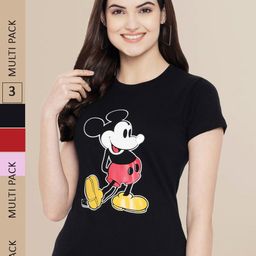 Fabflee Women Black & Lavender Pack of 3 Graphic Printed Cotton T-shirt-image-96