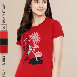 Fabflee Women Pack Of 3 Printed Cotton T-shirt-picture-45