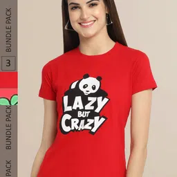 Fabflee Women Red & Coral Pack of 3 Graphic Printed Cotton T-shirt-picture-16