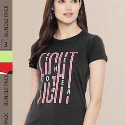 Fabflee Women Red & Green Pack of 3 Graphic Printed Cotton T-shirt-image-94