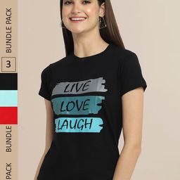 Fabflee Women Pack of 3 Typography Printed Cotton T-shirts-picture-37