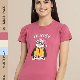 Fabflee Women Pack of 3 Printed Cotton T-shirt-image-92