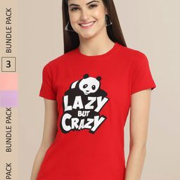 Fabflee Red & Lavender Pack Of 3 Printed Cotton T-shirts-image-62
