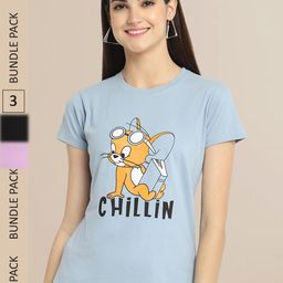 Fabflee Blue & Lavender Pack Of 3 Printed Cotton T-shirts-image-63