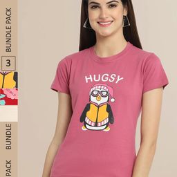 Fabflee Women Pack Of 3 Typography Printed Cotton T-shirts-picture-4