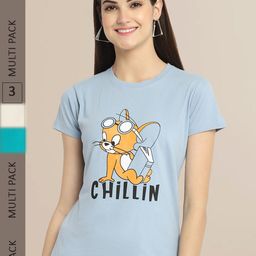 Fabflee Women Pack Of 3 Printed Cotton T-shirt-image-103
