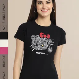Fabflee Pack Of 3 Women Typography Printed Cotton T-shirt-picture-48