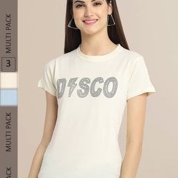 Fabflee Women Pack Of 3 Typography Printed Cotton T-shirt-image-129