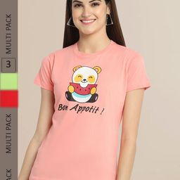 Fabflee Women Pack Of 3 Printed Cotton T-shirt-image-108