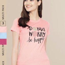 Fabflee Women Pink & Blue Pack of 3 Graphic Printed Cotton T-shirt-image-90
