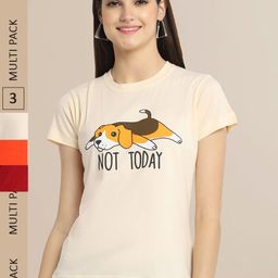 Fabflee Women Pack of 3 Printed Cotton T-shirt-image-95