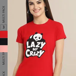 Fabflee Red & Black Pack Of 3 Printed Cotton T-shirts-image-88