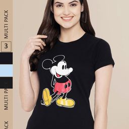 Fabflee Women Blue & Black Pack of 3 Graphic Printed Cotton T-shirt-image-124