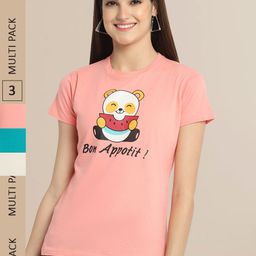 Fabflee Women Pack of 3 Printed Cotton T-shirt-image-96
