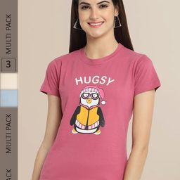 Fabflee Women Pack Of 3 Printed Cotton T-shirt-image-109