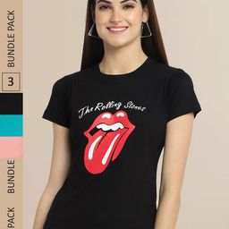 Fabflee Pack Of 3 Women Typography Printed Cotton T-shirt-image-69