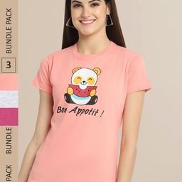 Fabflee Pack Of 3 Women Typography Printed Cotton T-shirt-image-68