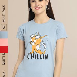 Fabflee Women Pack of 3 Printed Cotton T-shirt-image-91