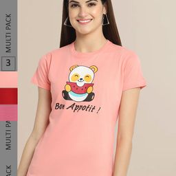 Fabflee Pack Of 3 Women Typography Printed Cotton T-shirts-picture-13