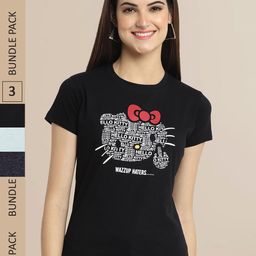 Fabflee Pack Of 3 Women Typography Printed Cotton T-shirt-image-70